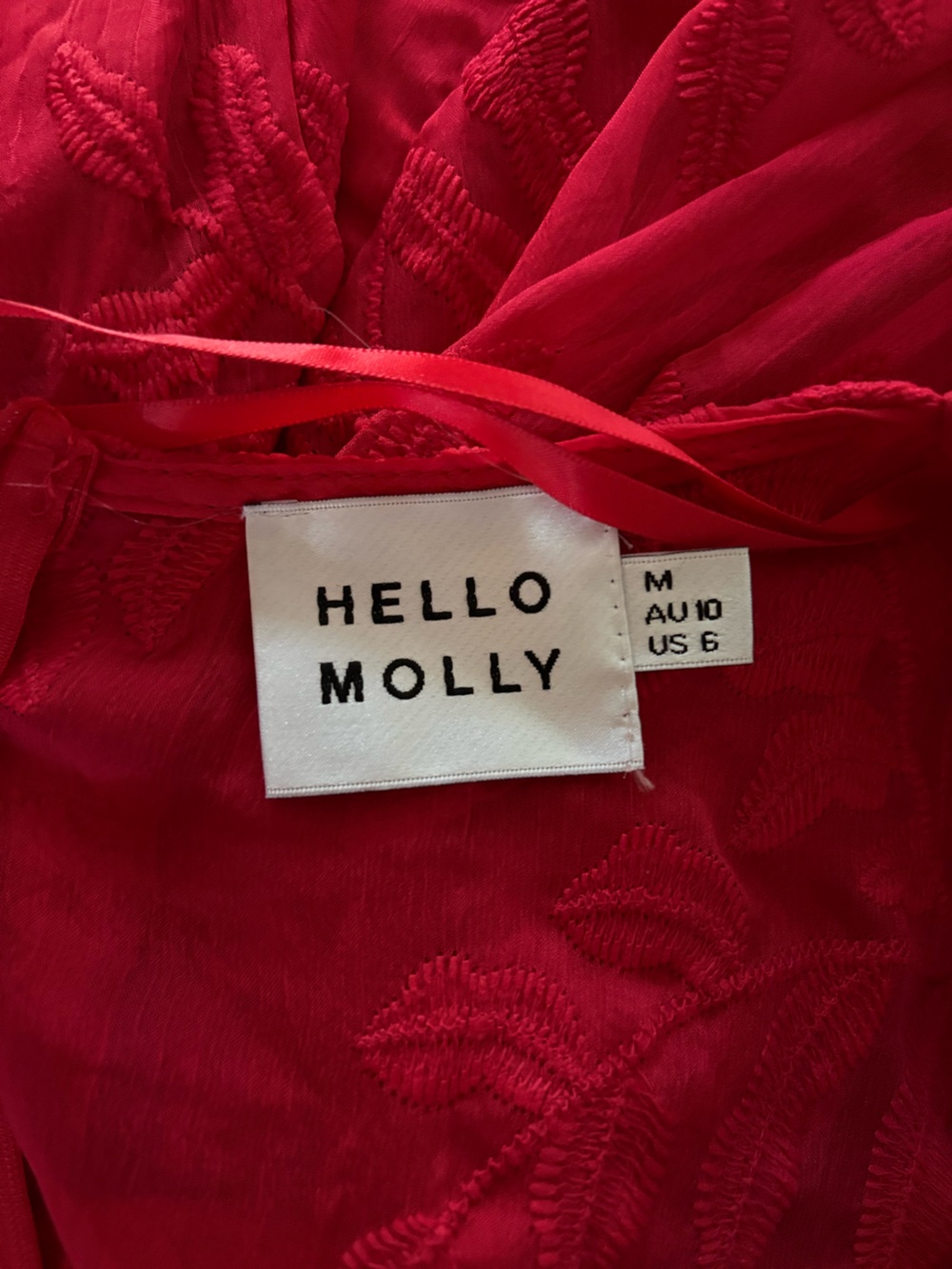 Hello Molly I Heard A Rumor Red Embroidered Long Sleeve Flounce Mini Dress US 6 - Picture 12 of 14